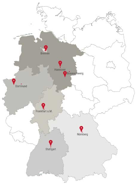 Standorte der SERVSAN Brand- und Wasserschadensanierungen GmbH